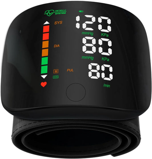 Wrist Blood Pressure Monitor LED Display, Touch Screen Wrist Blood Pressure Cuff 99X2 Reading Memory Wrist Bp Monitor with Carrying Case(Black)