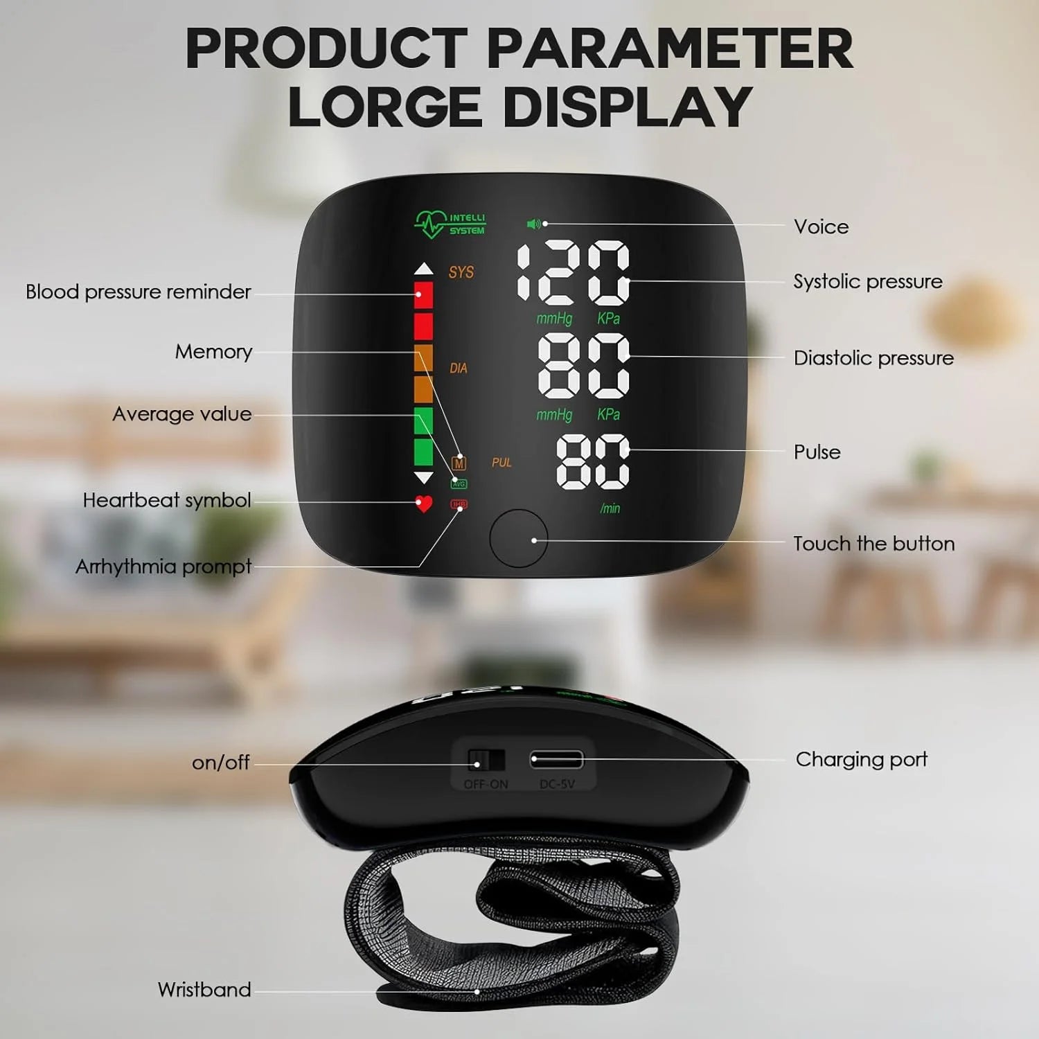 Wrist Blood Pressure Monitor LED Display, Touch Screen Wrist Blood Pressure Cuff 99X2 Reading Memory Wrist Bp Monitor with Carrying Case(Black)