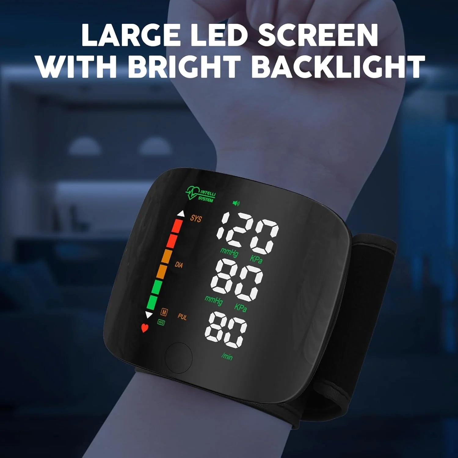 Wrist Blood Pressure Monitor LED Display, Touch Screen Wrist Blood Pressure Cuff 99X2 Reading Memory Wrist Bp Monitor with Carrying Case(Black)