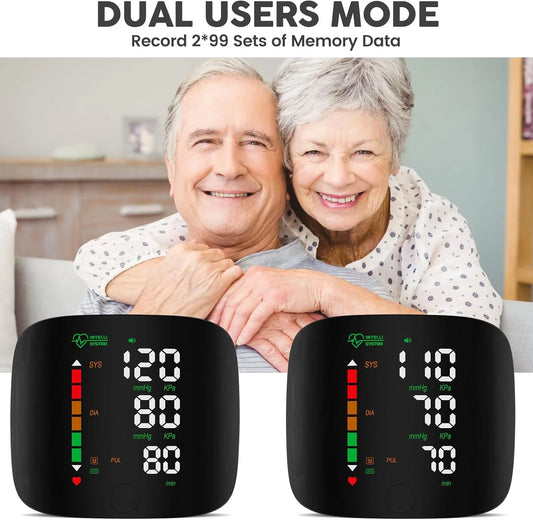 Wrist Blood Pressure Monitor LED Display, Touch Screen Wrist Blood Pressure Cuff 99X2 Reading Memory Wrist Bp Monitor with Carrying Case(Black)